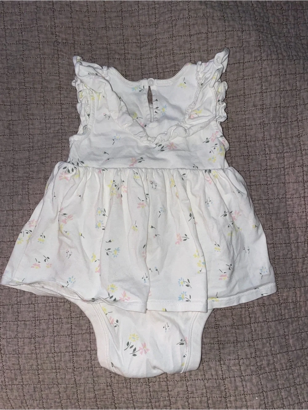 GAP White Floral Ruffle Bodysuit Dress with Pastel Accents